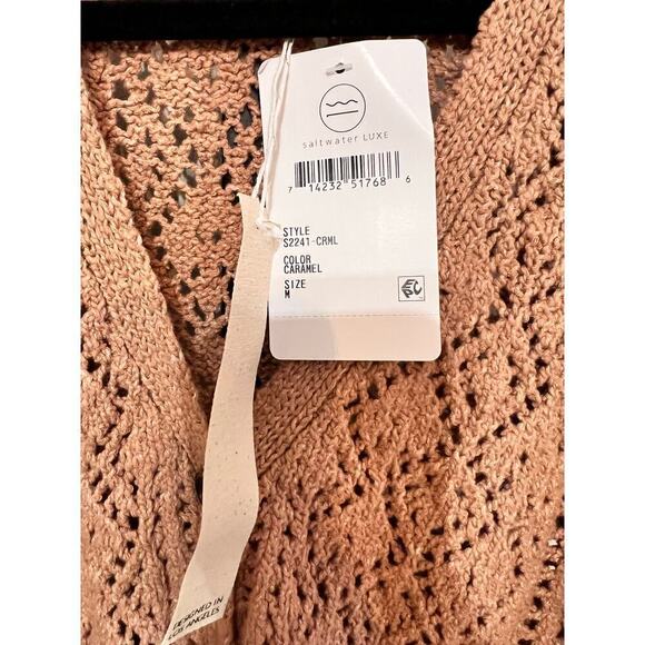NWT Saltwater Luxe Azalea Sweater Cardigan Ruffle Trim Brown Womens Medium - Picture 5 of 9
